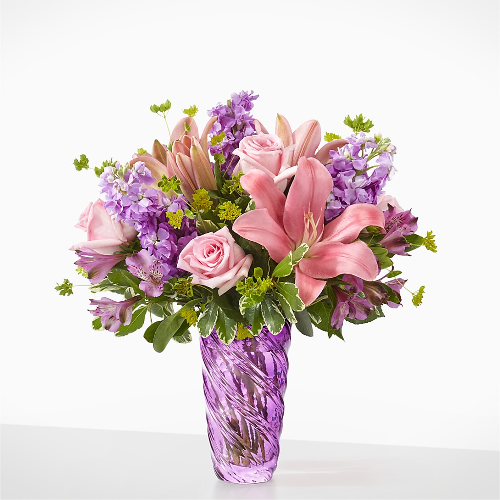 Bouquet Fleurs Précieuses avec Vase Luxe Tourbillonnant