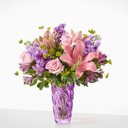 Bouquet Fleurs Précieuses avec Vase Luxe Tourbillonnant
