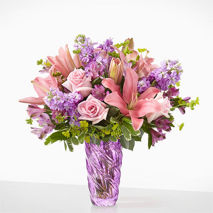 Bouquet Fleurs Précieuses avec Vase Luxe Tourbillonnant