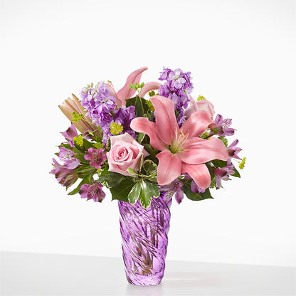 Bouquet Fleurs Précieuses avec Vase Luxe Tourbillonnant